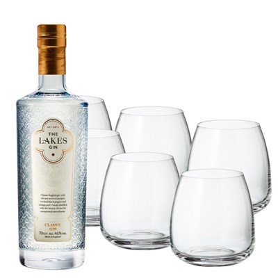The Lakes Gin 70cl with Six Bohemia Anser Tumblers